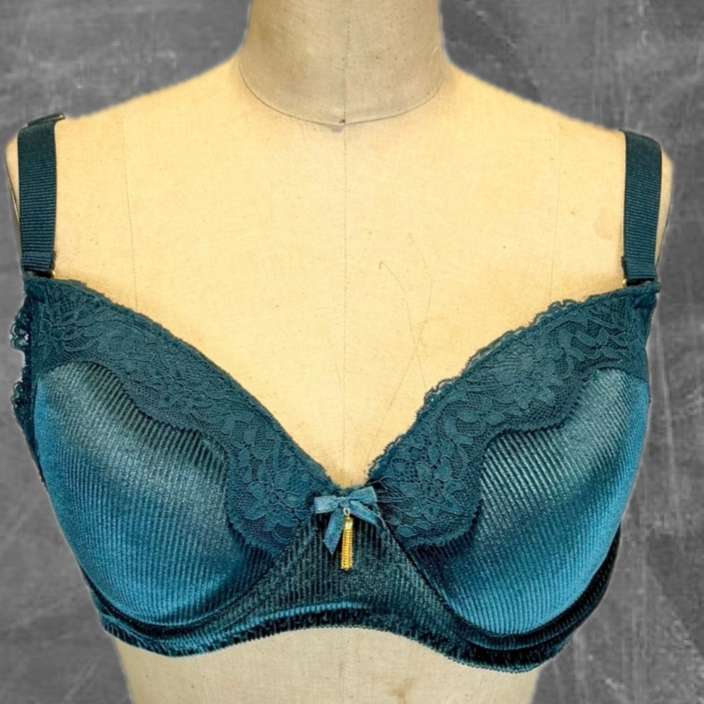 Rachel Roy Forest jade green lace bra lightly padded‎ 38C gold tassel